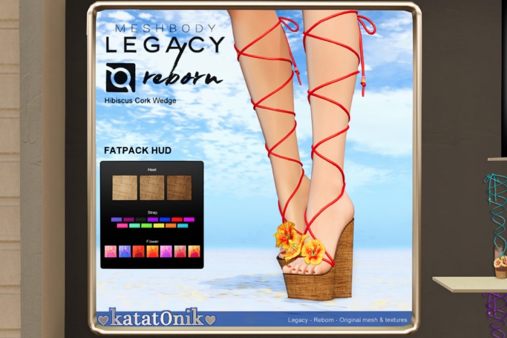 Hibiscus Cork Wedge - Legacy/Reborn, L$275 each/L$825 FP