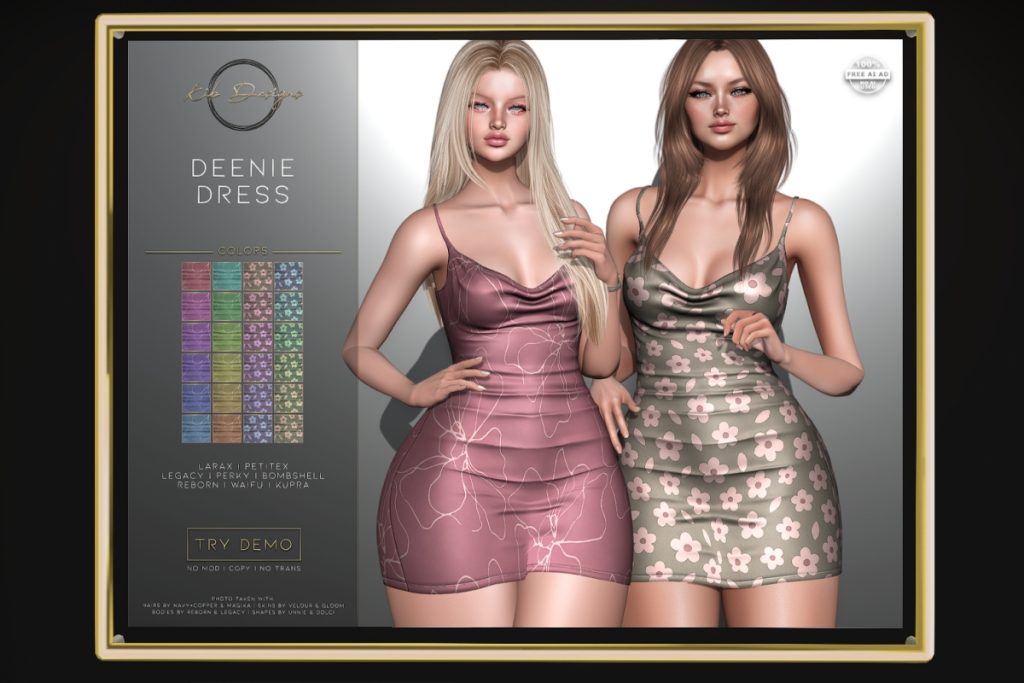 Deenie Dress - Inithium/Legacy/MaitreyaX/Reborn/+mods, L$99 each/L$899 FP
