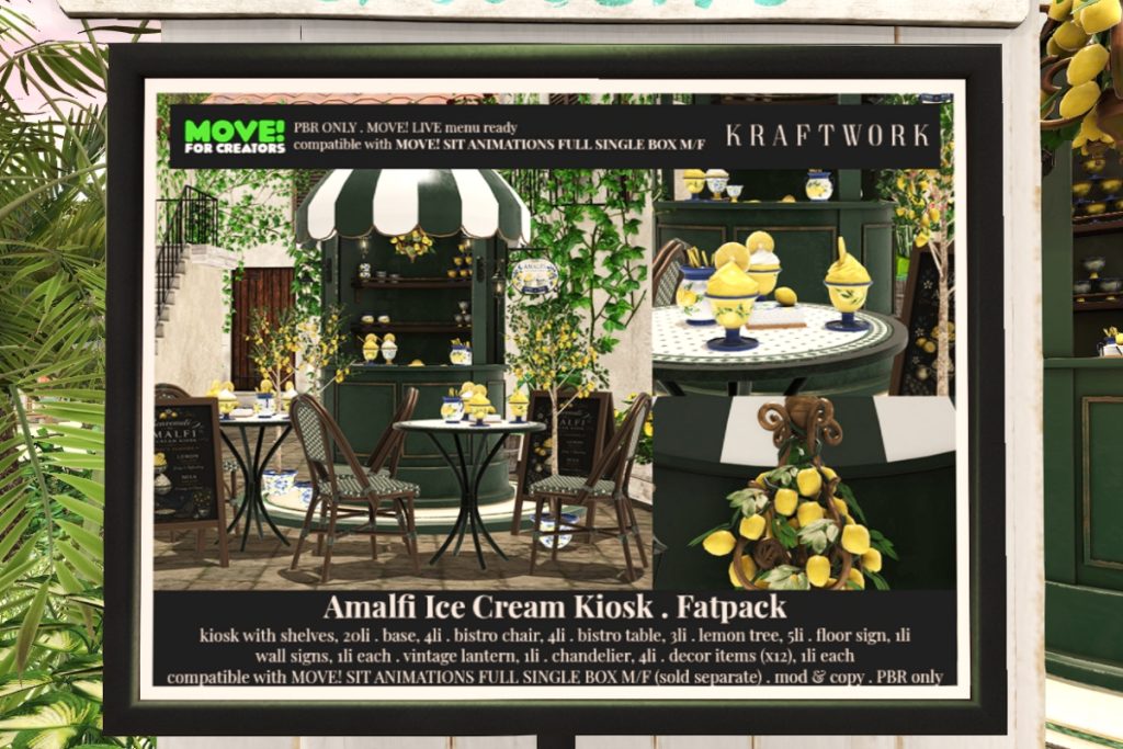 Amalfi Ice Cream Kiosk Collection, L$399-L$699 each/L$1299 FP