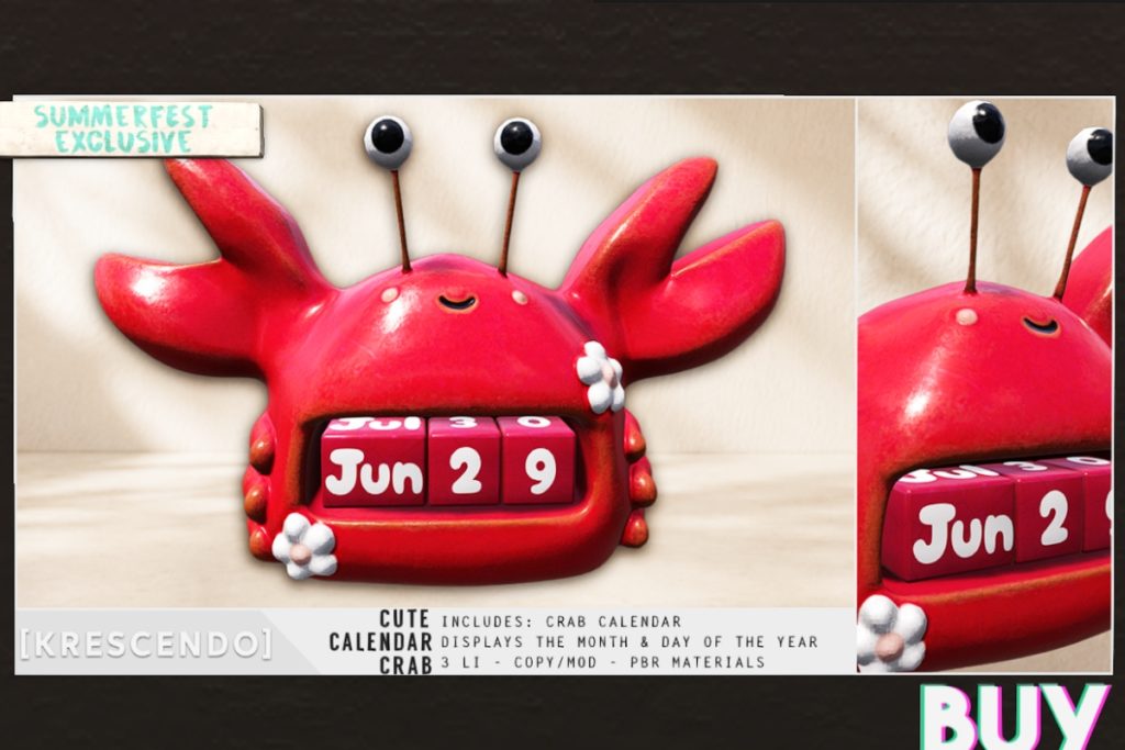 Cute Crab Calendar, L$199