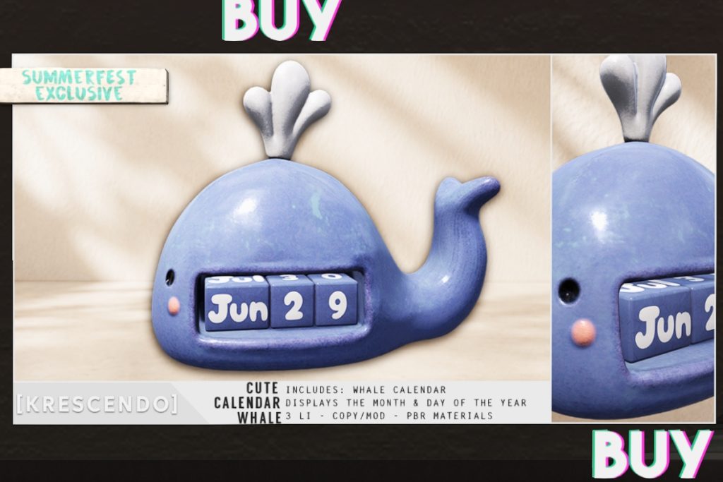 Cute Whale Calendar, L$199