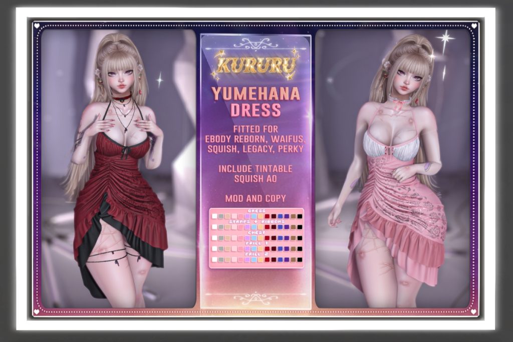 Yumehana Dress - Legacy/Reborn/+mods, L$499 each/L$950 FP