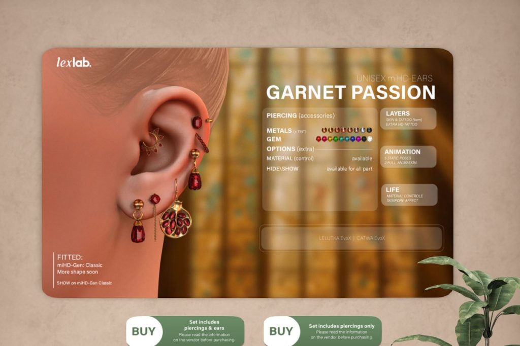 Garnet Passion - Lex miHD Ears, L$349-L$449 each
