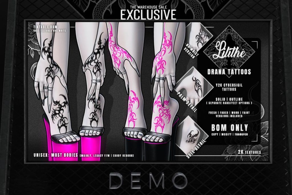 Drana Tattoos - BOM for Legacy F+M/Reborn, L$225