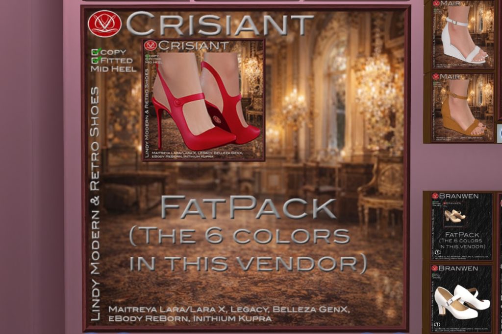 Crisiant Heels - GenX/Inithium/Legacy/Maitreya/Reborn/+mod, L$199 each/L$597 FP