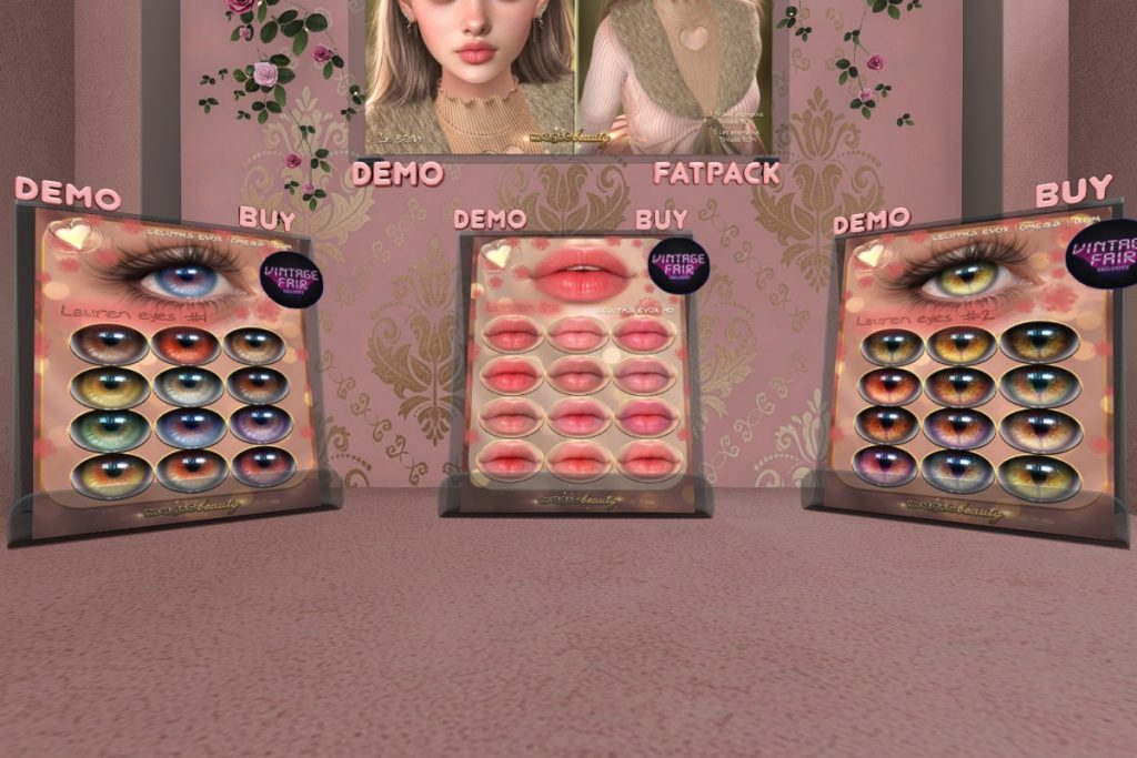 Lauren Eyes #1 - BOM/EvoX/Omega, L$275 | Lauren Lips - EvoX, L$300 | Lauren Eyes #2 - BOM/EvoX/Omega, L$275