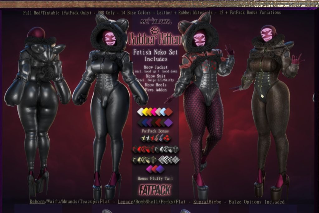 Rubber Kitten Fetish Neko Set - Inithium/Legacy/Reborn/+mods, L$399-L$999 each/L$1999 FP
