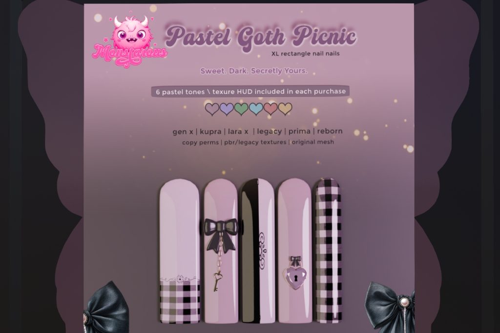 Pastel Goth Picnic Nails - GenX/Inithium/Legacy/MaitreyaX/Prima/Reborn, L$150 each/L$560 FP