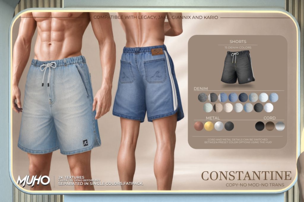 Constantino Shorts - Gianni/Jake/Legacy/+mods, L$189 each/L$1099 FP