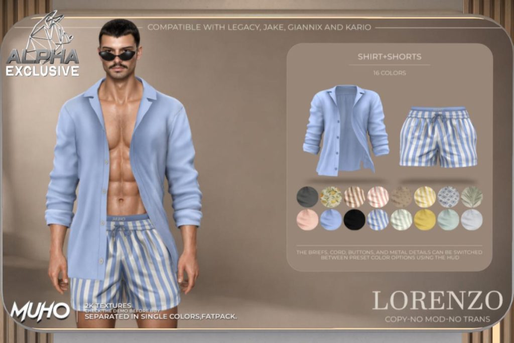 Lorenzo - GianniX/Jake/Kario/Legacy, L$189 each/L$1099 each FP/L$1799 MP
