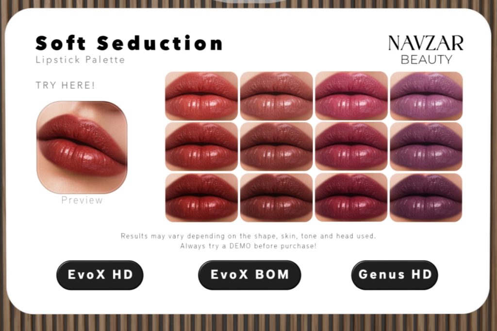 Soft Seduction Lipstick - Genus/EvoX, L$300 each
