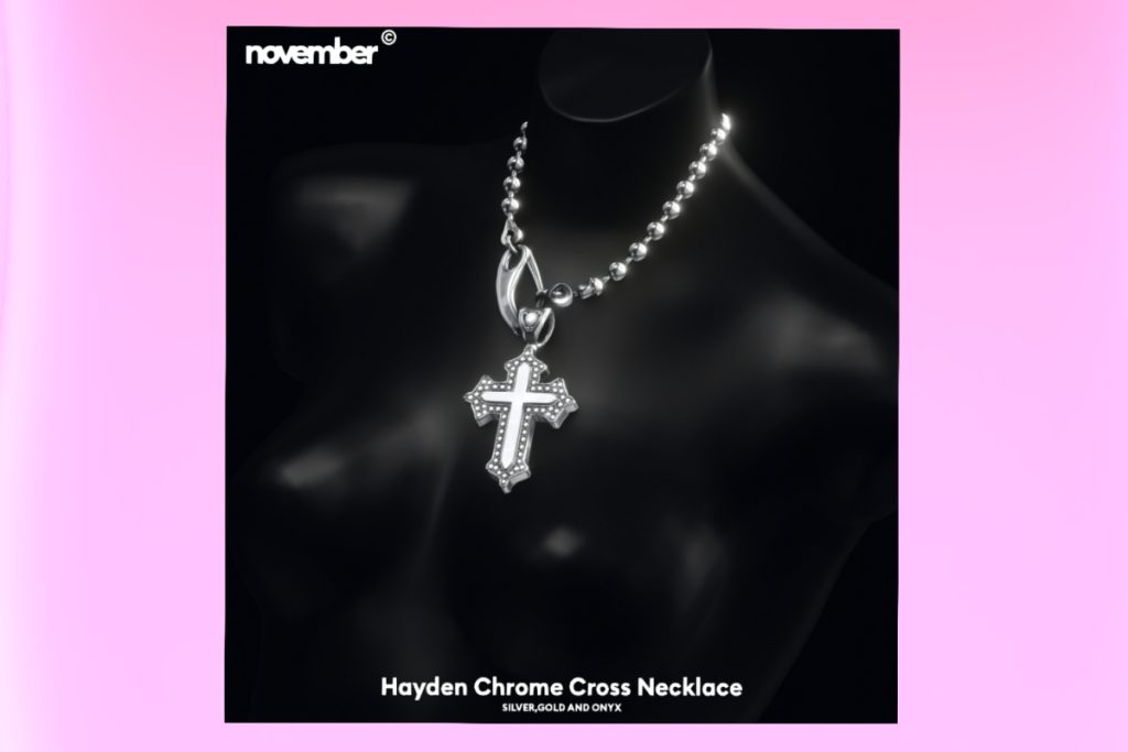 Hayden Chrome Cross Necklace, L$599 each/L$1400 FP