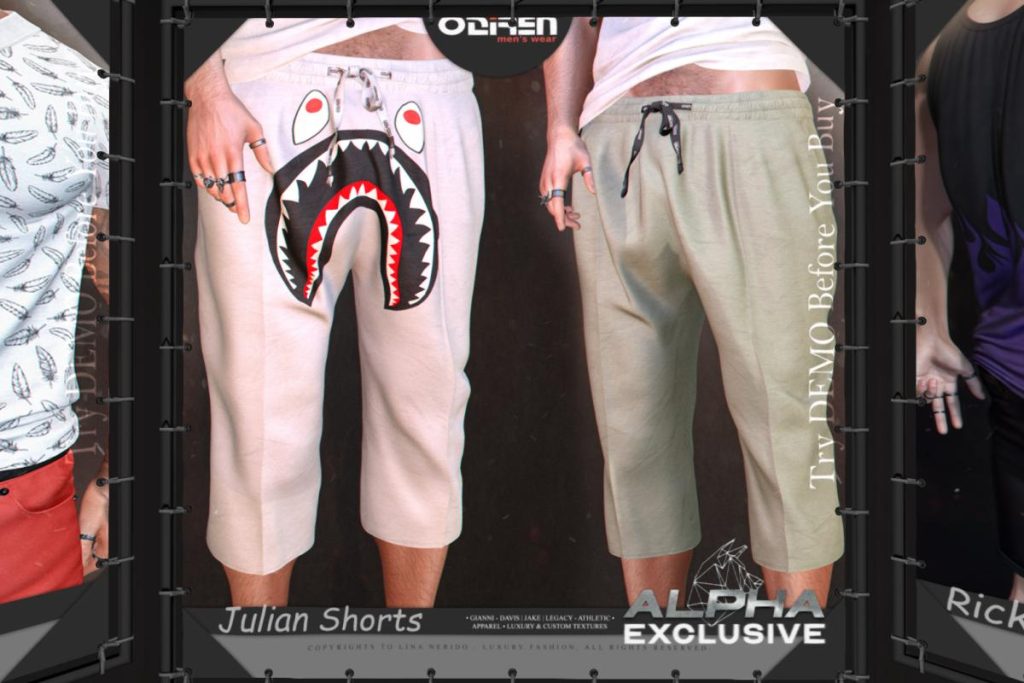 Julian Shorts - Davis/Gianni/Jake/Legacy/+mods, L$320 each/L$1700 FP