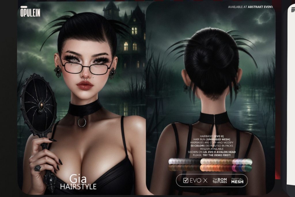 Gia Hairstyle w/ Hairbase - EvoX, L$299 each/L$299-L$699 each FP/L$1299 MP