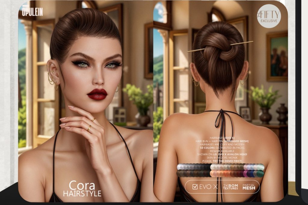 Cora Hairstyle, L$299 each/L$499 each FP/L$1299 MP