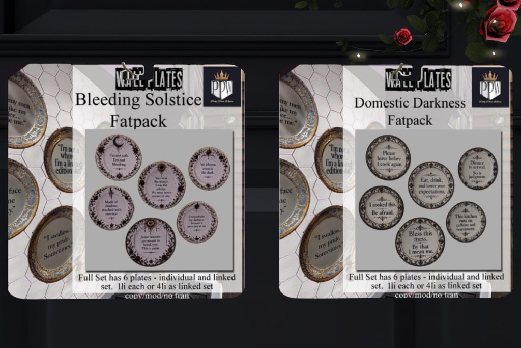 Bleeding Solstice and Domestic Darkness Wall Plates, L$99 each/L$375 each FP