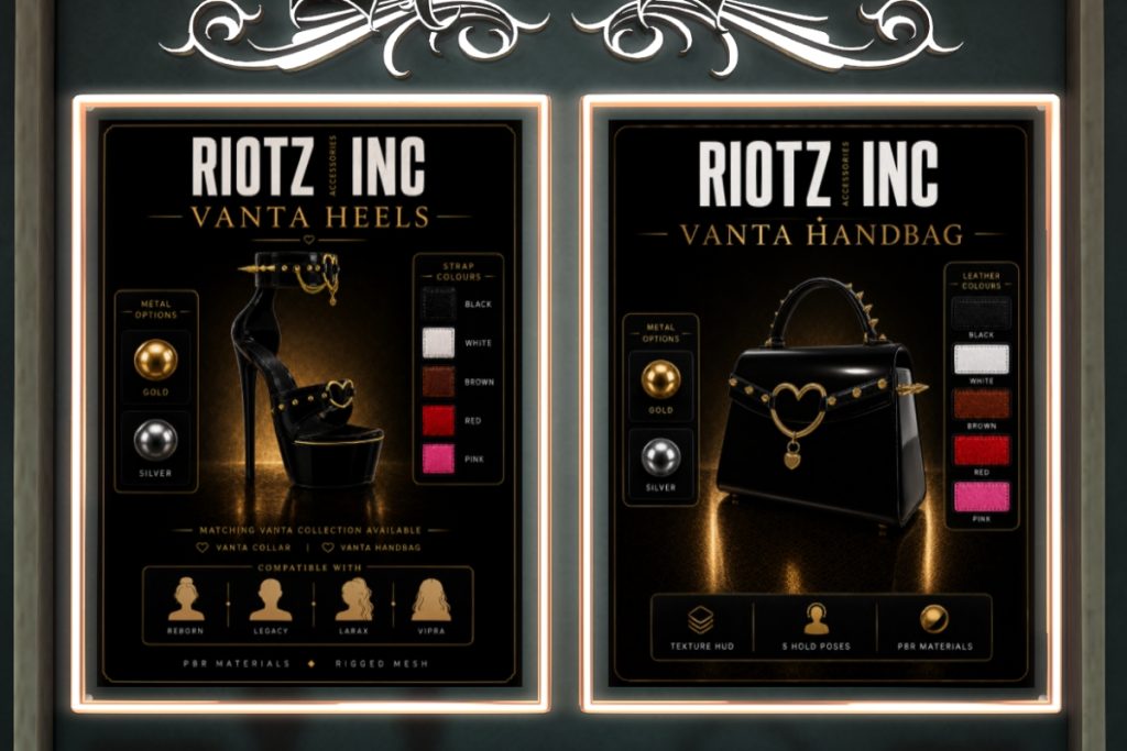 Vanta Heels - Legacy/MaitreyaX/Reborn/+mods, L$499 | Vanta Handbag Holdable, L$399 | Vanta Fatpack, L$799