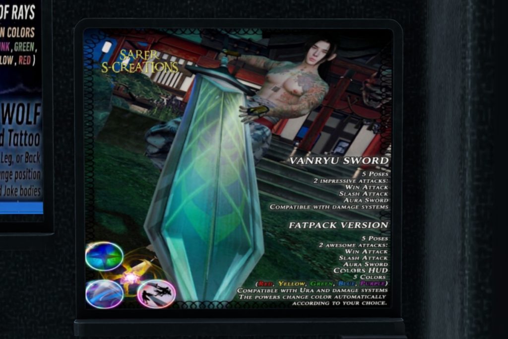 Vanryu Sword, L$300 each, L$999 FP