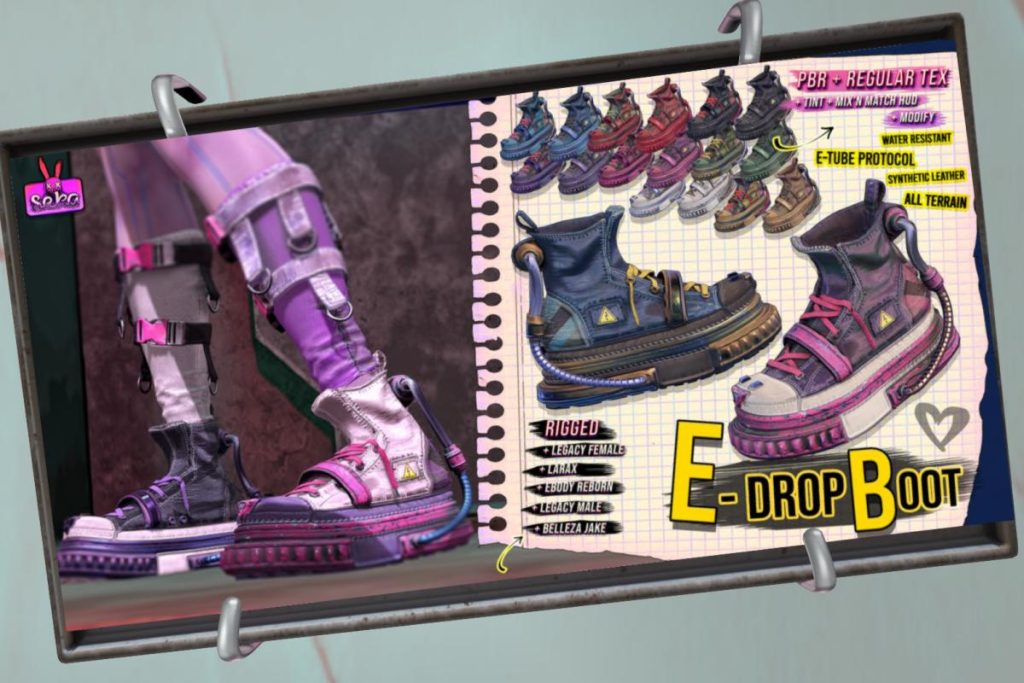 E-Drop Boots - Jake/Legacy F+M/MaitreyaX/Reborn, L$329 each/L$999 FP