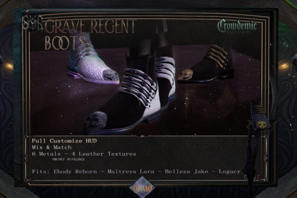 Grave Regent Boots - Jake/Legacy F+M/Maitreya/Reborn, L$350