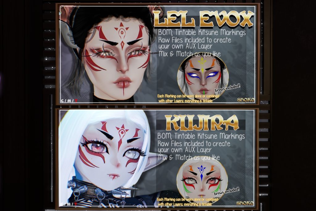 Kitsune's Blessing Markings - EvoX, L$150 | Kitsune's Blessing Markings - Kujira Head, L$150