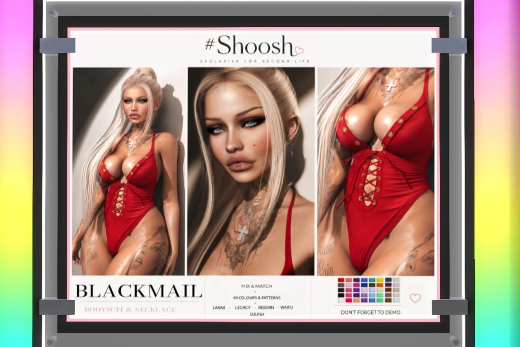 Blackmail Bodysuit and Necklace - Legacy/MaitreyaX/Reborn/+mods, L$349 each/L$1299 FP