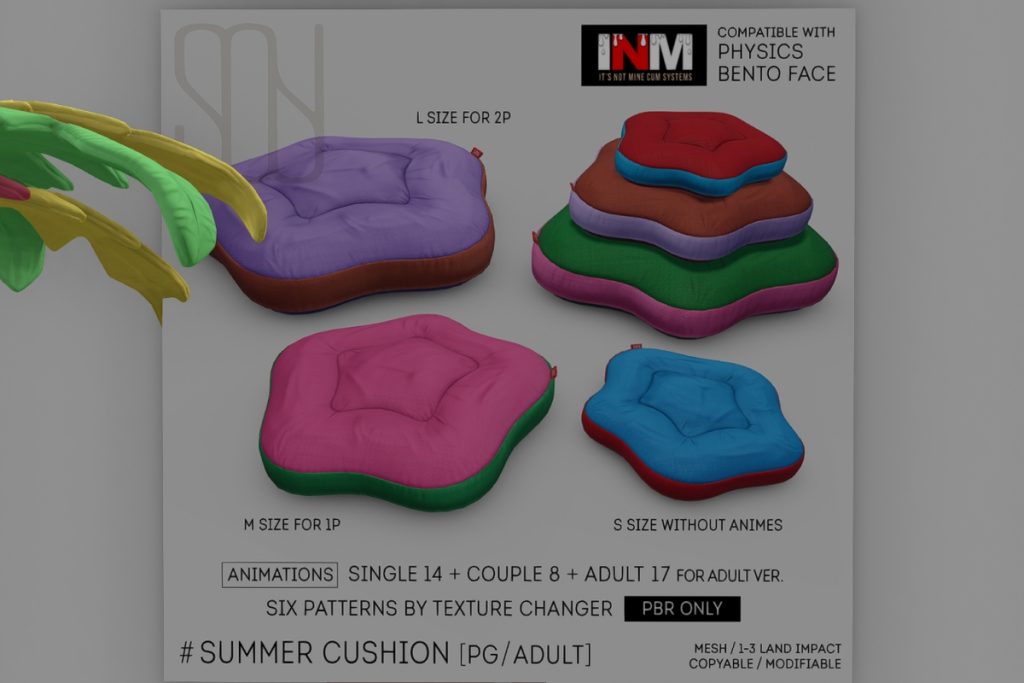 Summer Cushion, L$299-L$499 each