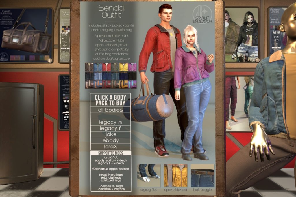 Sendai Outfit - Jake/Legacy F+M/MaitreyaX/Reborn/+mods, L$1795 each/L$2975 FP