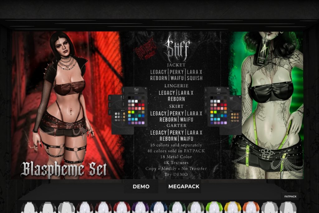 Blaspheme Set - Legacy/MaitreyaX/Reborn/+mods, L$299 each/L$1999-L$2999 each FP/L$7999 MP