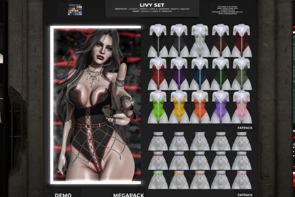 Livy Bodysuit and Chain Skirt - Legacy/MaitreyaX/Reborn/+mods, L$299 each/L$2599-L$2999 each FP/L$4799 MP