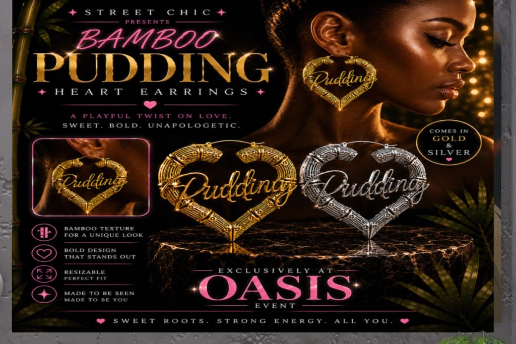 Bamboo Pudding Earrings, L$599 each/L$999 FP/L$2499 MP