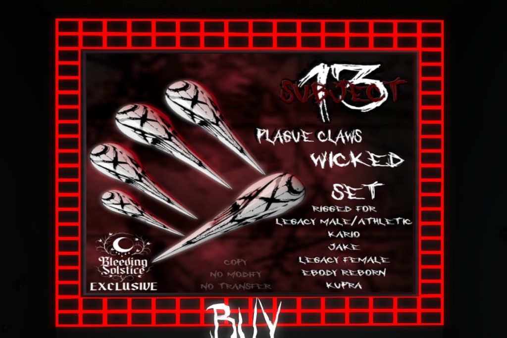 Plague Claws x Wicked Set - Inithium F+M/Jake/Legacy F+M/Reborn/+mods, L$275