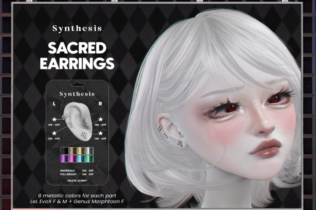 Sacred Earrings - EvoX Ears F+M/Genus Morph Toon Ears Female, L$299 each/L$550 FP