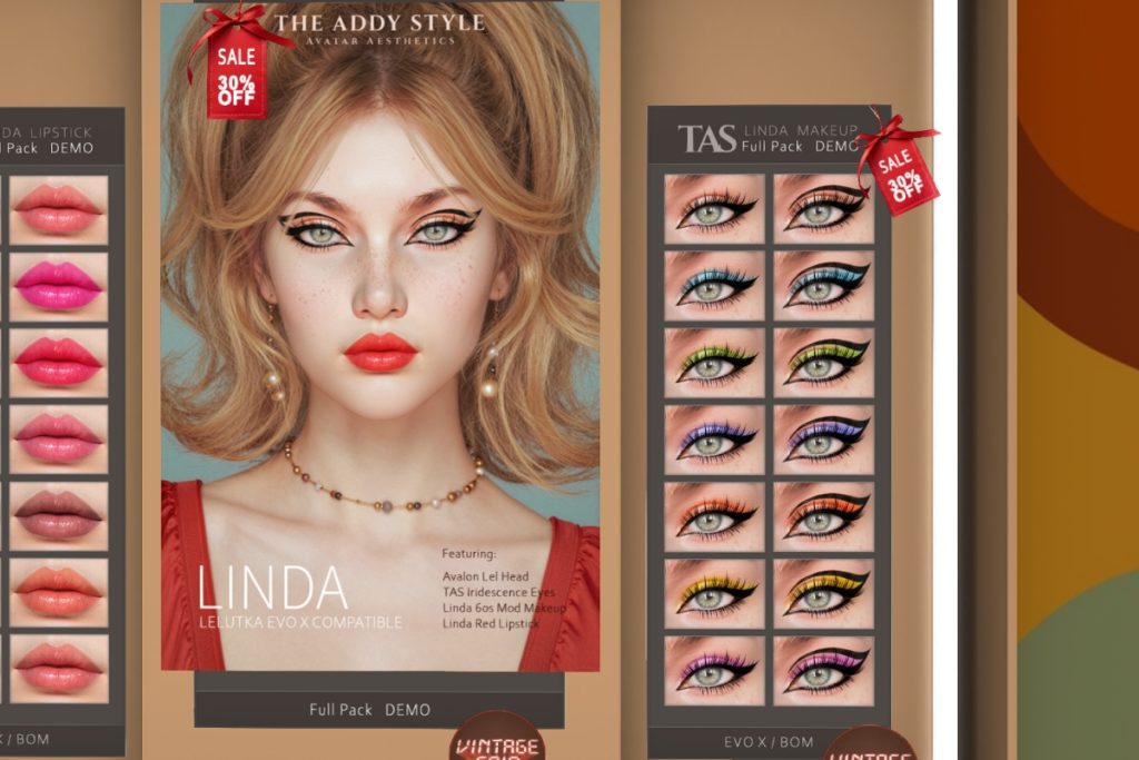 Linda Eye Makeup - EvoX, L$300/L$1750 FP w/ Lipstick