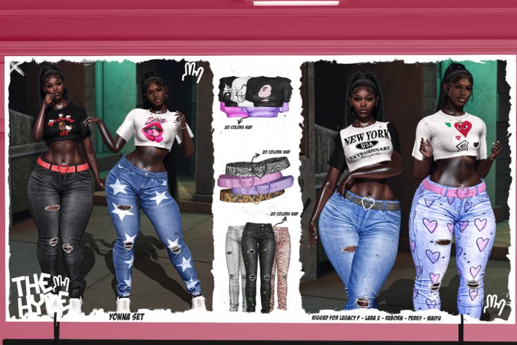 Yonna Shirt, Pants &amp; Belt - Legacy/Maitreya/Reborn/+mods, L$349 each/L$799-L$1100 FP/L$2550 MP