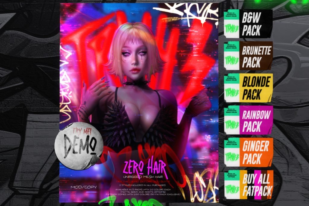 Zero Hair, L$299 each/L$1000 FP
