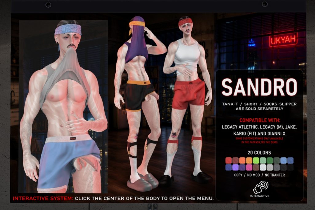 Sandro Set - GianniX/Jake/Kario Fit/Legacy/+mods, L$199 each/L$1199 each FP/L$2099 MP