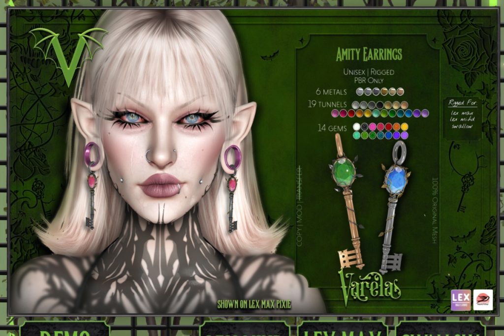 Amity Earrings - EvoX, Swallow, L$499 each/L$999 FP