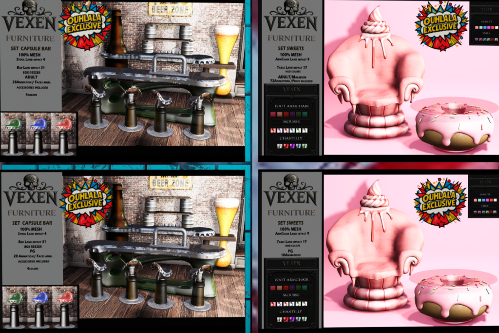 Set Capsule Bar Adult &amp; PG, L$1399-L$899 each / Sweets Furniture Adult &amp; PG, $L 1599-$L799 each