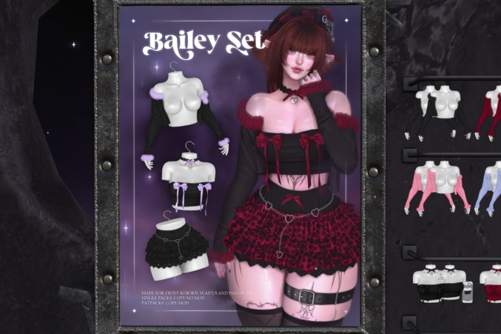 Bailey Top &amp; Choker, Cardigan, &amp; Skirt - Reborn/+mods, L$270-L$300 each/L$1200-L$1300 each FP