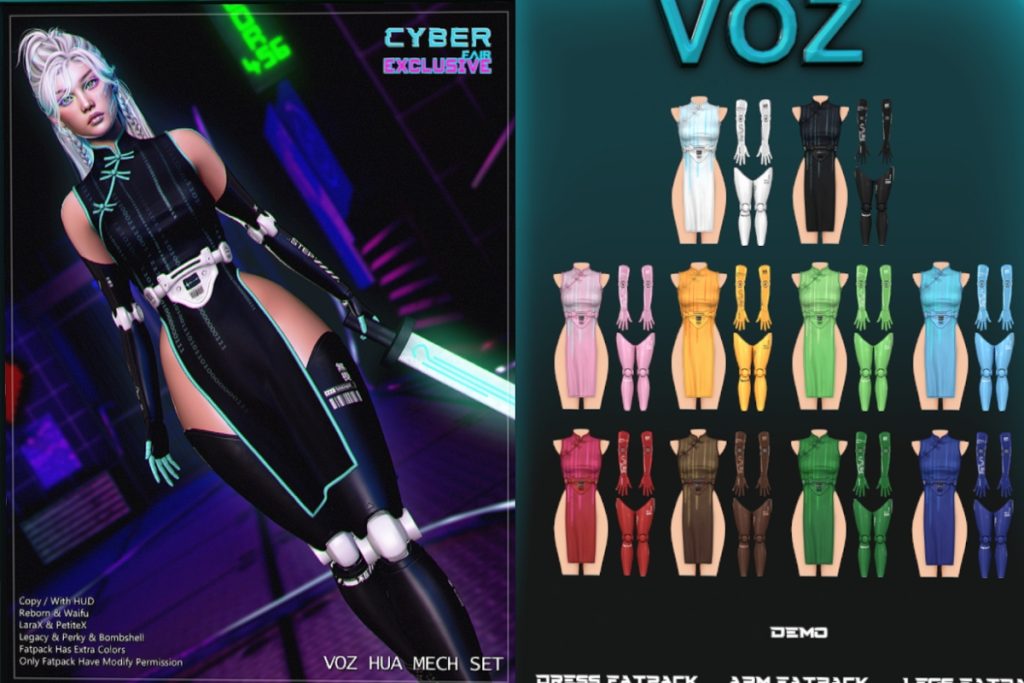 Hua Mech Arms, Legs and Dress - Legacy/MaitreyaX/Reborn/+mods, L$180-L$275 each/L$650-L$1500 each FP