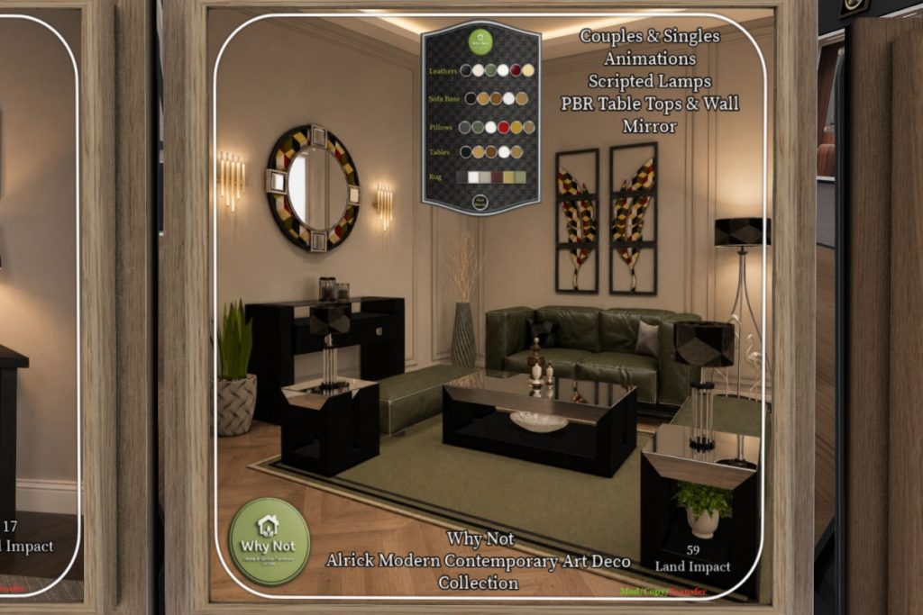 Alrick Modern Contemporary Art Deco Collection, L$225-L$383 each