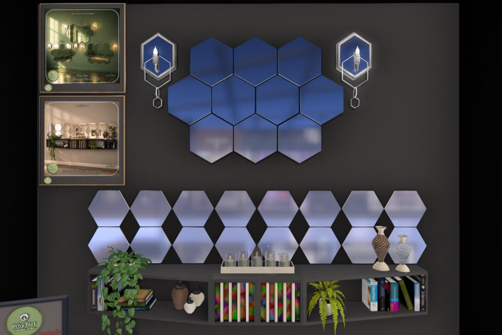 Alves Hexagon Pbr Mirror &amp; Glenmoy Hexagon Noir Floating Shelf, $L266 - $L270 each