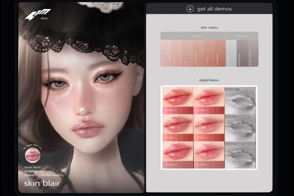 Blair Skin - EvoX, L$799 each/L$2099 FP | Blair Lips &amp; Lashes - EvoX, L$199-L$299 each