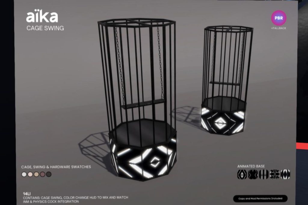 Cage Swing, L$899-L$1699 each