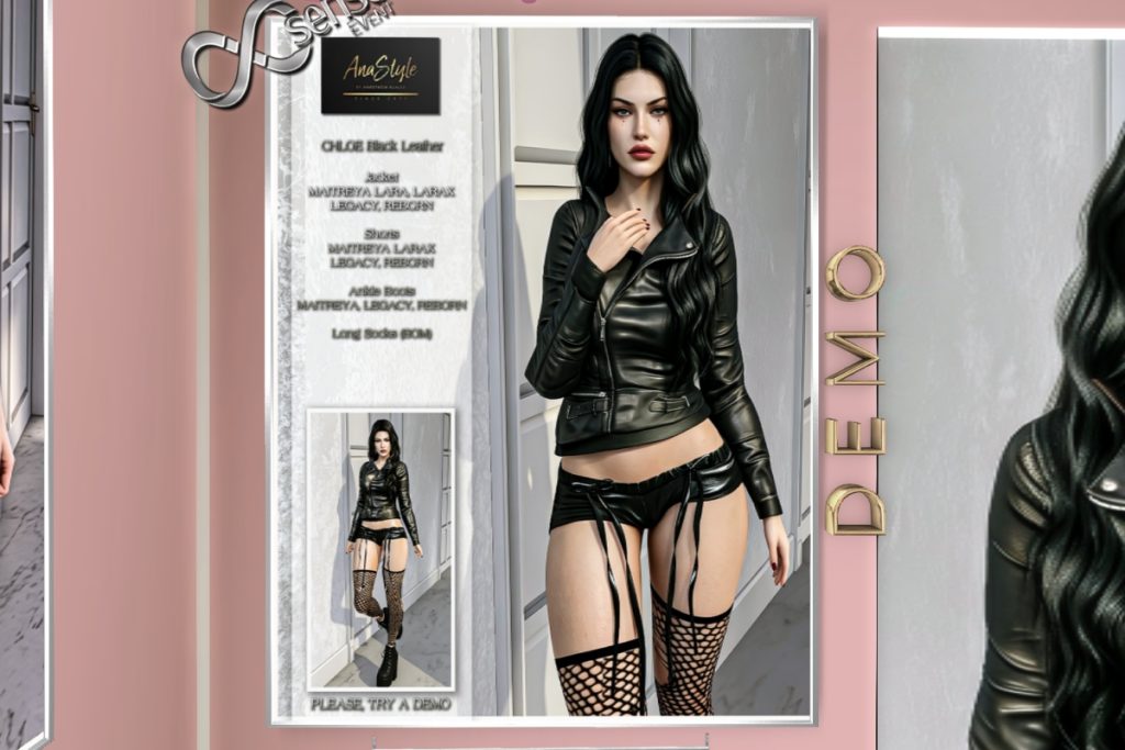 Chloe Black Leather Outfit - Legacy/Maitreya/Reborn/+mods, L$150-L$199 each/L$520 FP