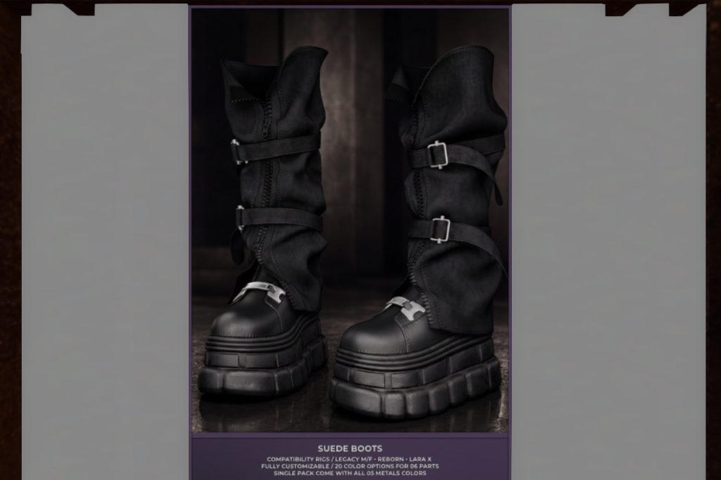 Suede Boots - Legacy F+M/MaitreyaX/Reborn, L$280 each/L$1700 FP