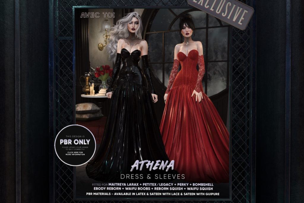 Athena Dress &amp; Sleeves - Legacy/MaitreyaX/Reborn/+mods, L$495-L$695 each/L$795-L$1200 each FP/L$6400 MP