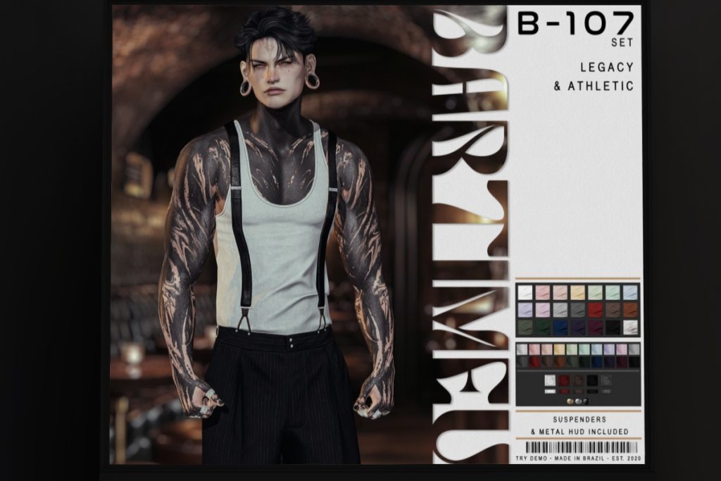 B-107 Tank Top and Trousers - Legacy/+mods, L$350-L$380 each/L$2500 each FP/L$3999 MP