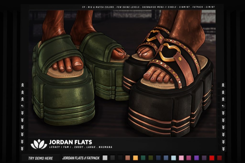 Jordan Flats - Legacy/MaitreyaX/Nhumana/Reborn/+mods, L$255 each/L$1250 FP